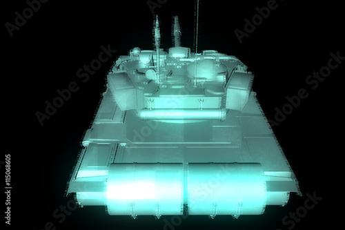 3D Tank Hologram Wireframe in Motion. Nice 3D Rendering
 photo