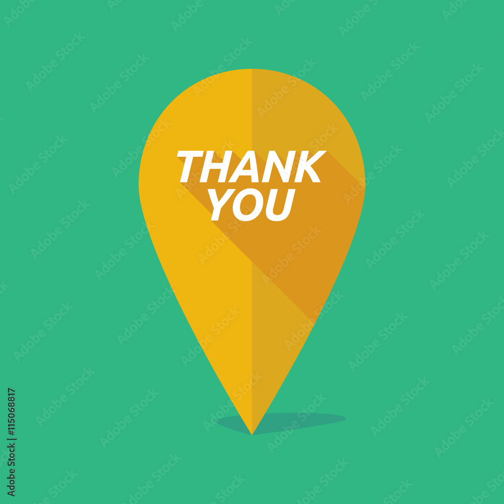 Long shadow map mark icon with the text THANK YOU Long shadow map mark icon with the text THANK YOU