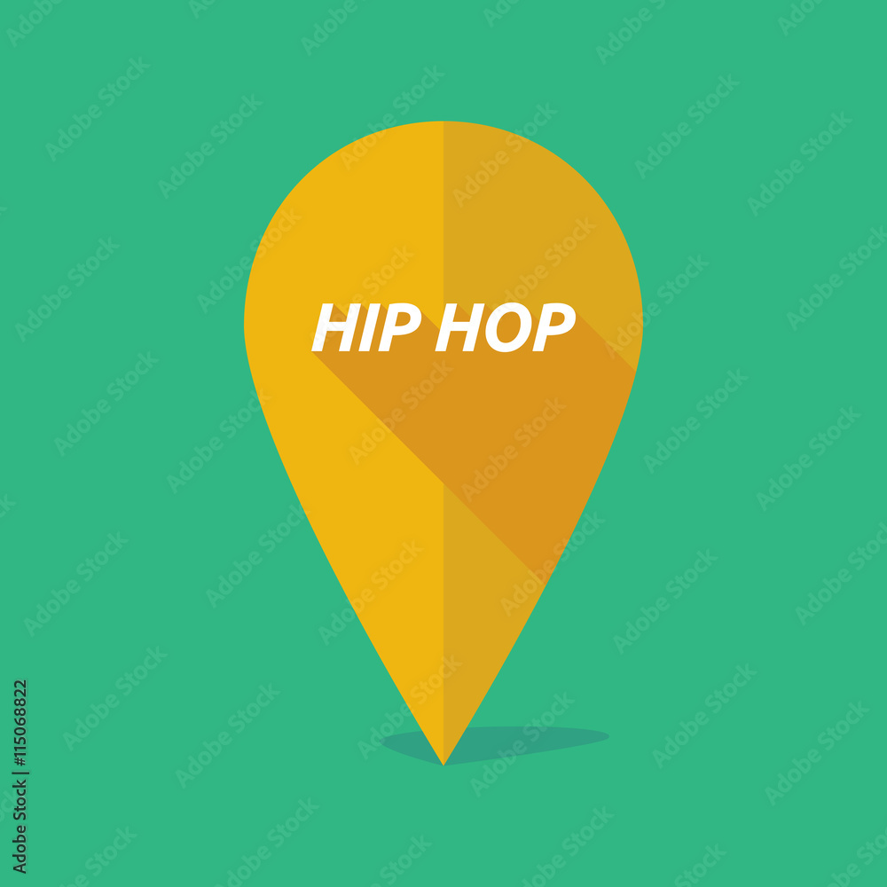 Long shadow map mark icon with the text HIP HOP Long shadow map mark icon with the text HIP HOP