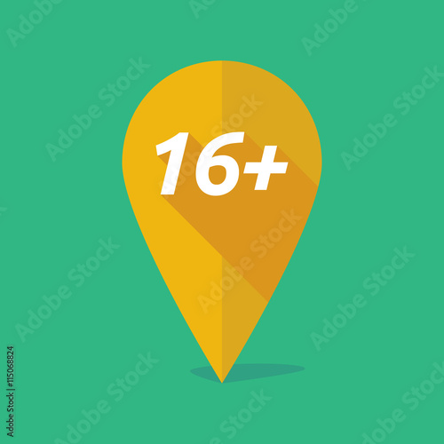 Long shadow map mark icon with the text 16+