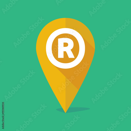 Long shadow map mark icon with    the registered trademark symbo