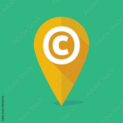 Long shadow map mark icon with    the  copyright sign