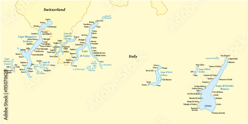 vector outline map of the northern Italian lakes