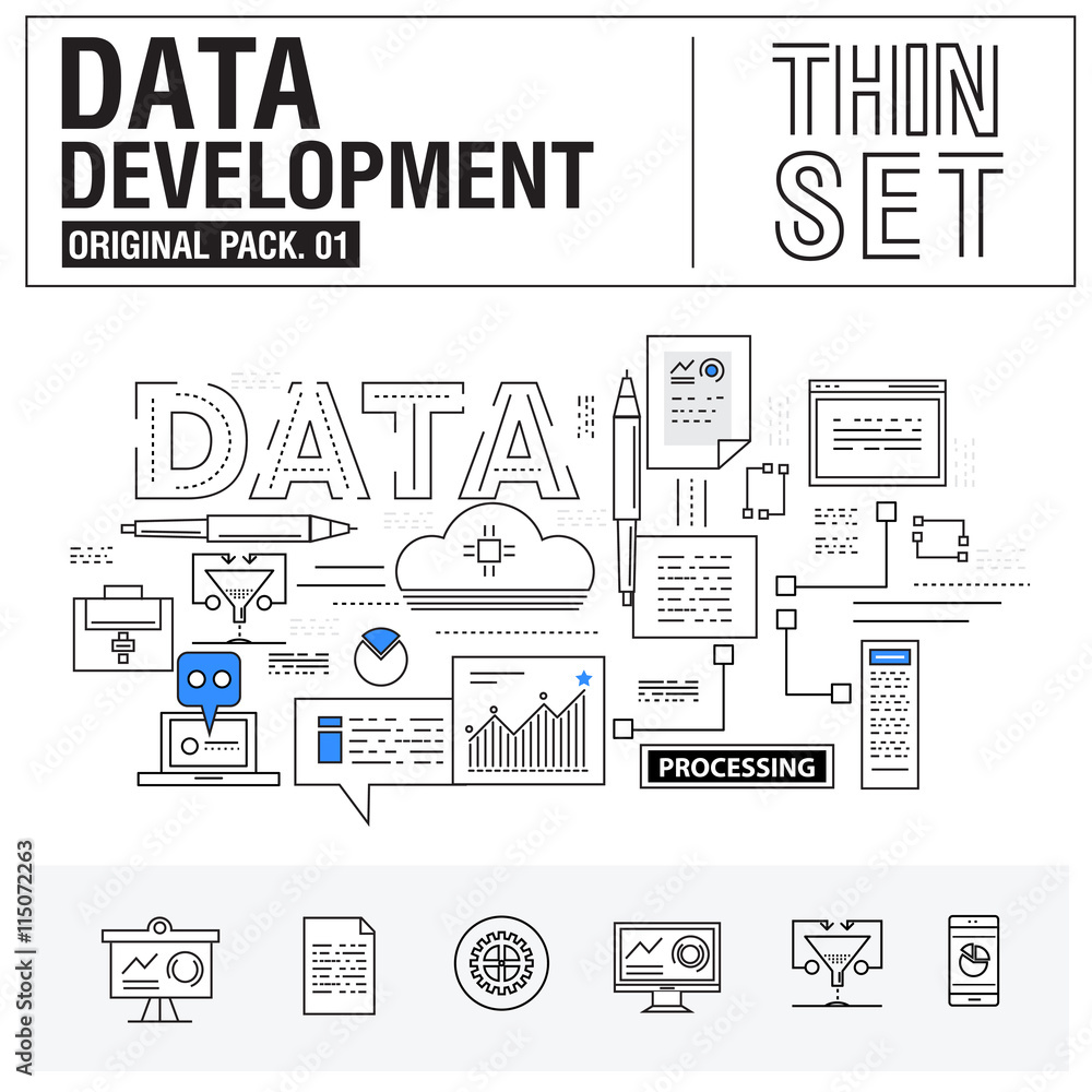 New modern thin line icons set development data analysis