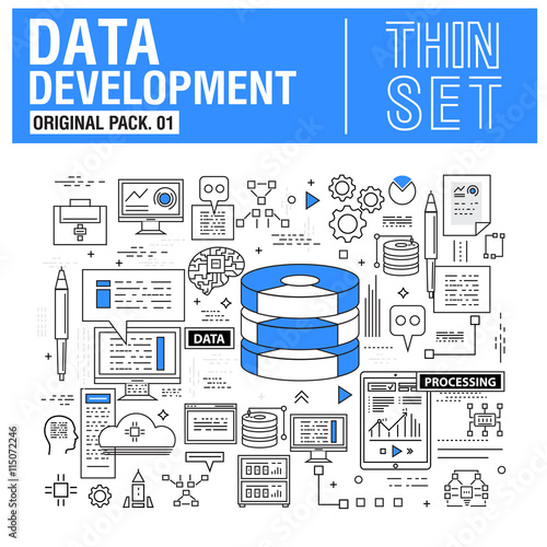 New modern thin line icons set development data analysis