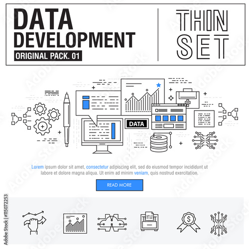 New modern thin line icons set development data analysis