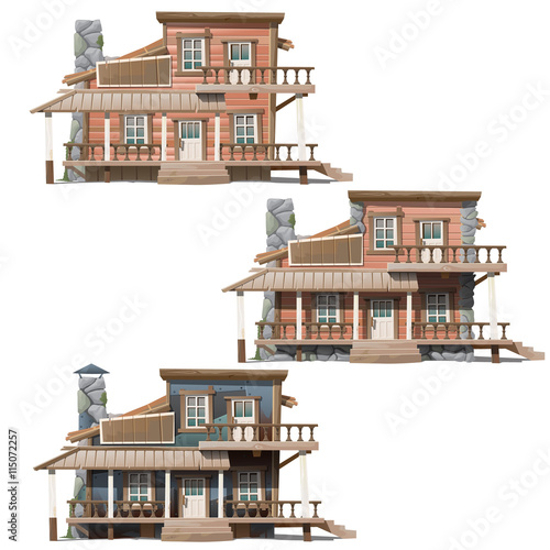 Three wooden houses in Wild West style
