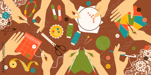 Different types of needlework. Vector illustration