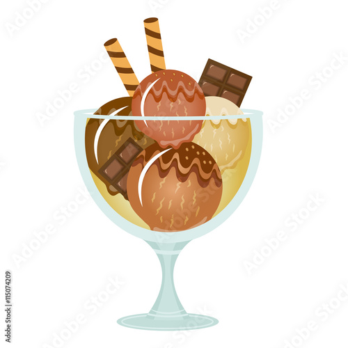 Ice cream dessert in a glass cup. Milk shake with chocolate flavor. Vector illustration.