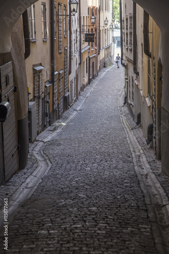 Narrow Street in Old Town (Gamla Stan) of Stockholm, Sweden

