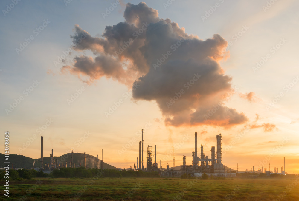 Oil refinery and Petrochemical plant at dusk
