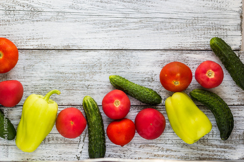 Top view of fresh vegetables and spices