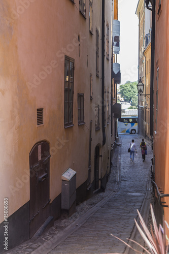 Narrow Street in Old Town  Gamla Stan  of Stockholm  Sweden    
