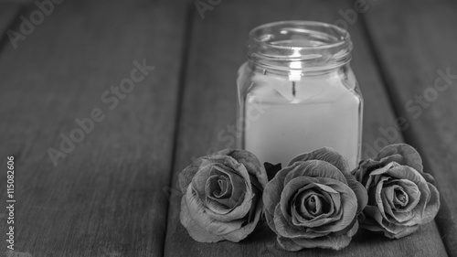 black and white roses  On the old wooden table condolence Backgr
