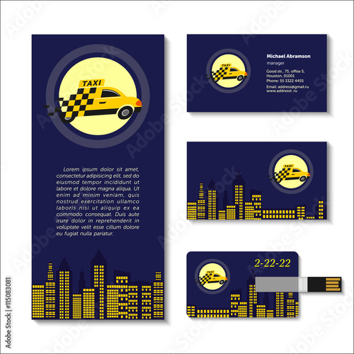 Leinwand Poster Taxi. Set of corporate identity elements. Business cards, a flas