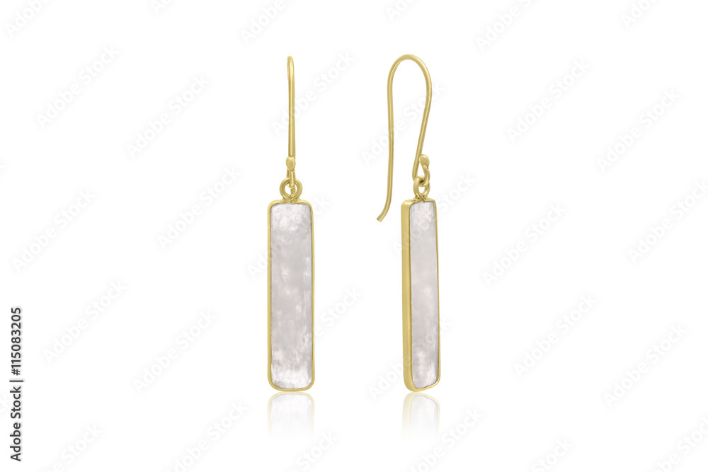 White Quartz Bar Dangle Earrings in 14 Karat Yellow Gold White Quartz Bar Dangle Earrings in 14 Karat Yellow Gold