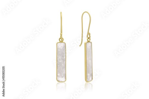 White Quartz Bar Dangle Earrings in 14 Karat Yellow Gold