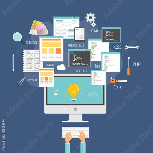 graphic design and web developer working on monitor concept