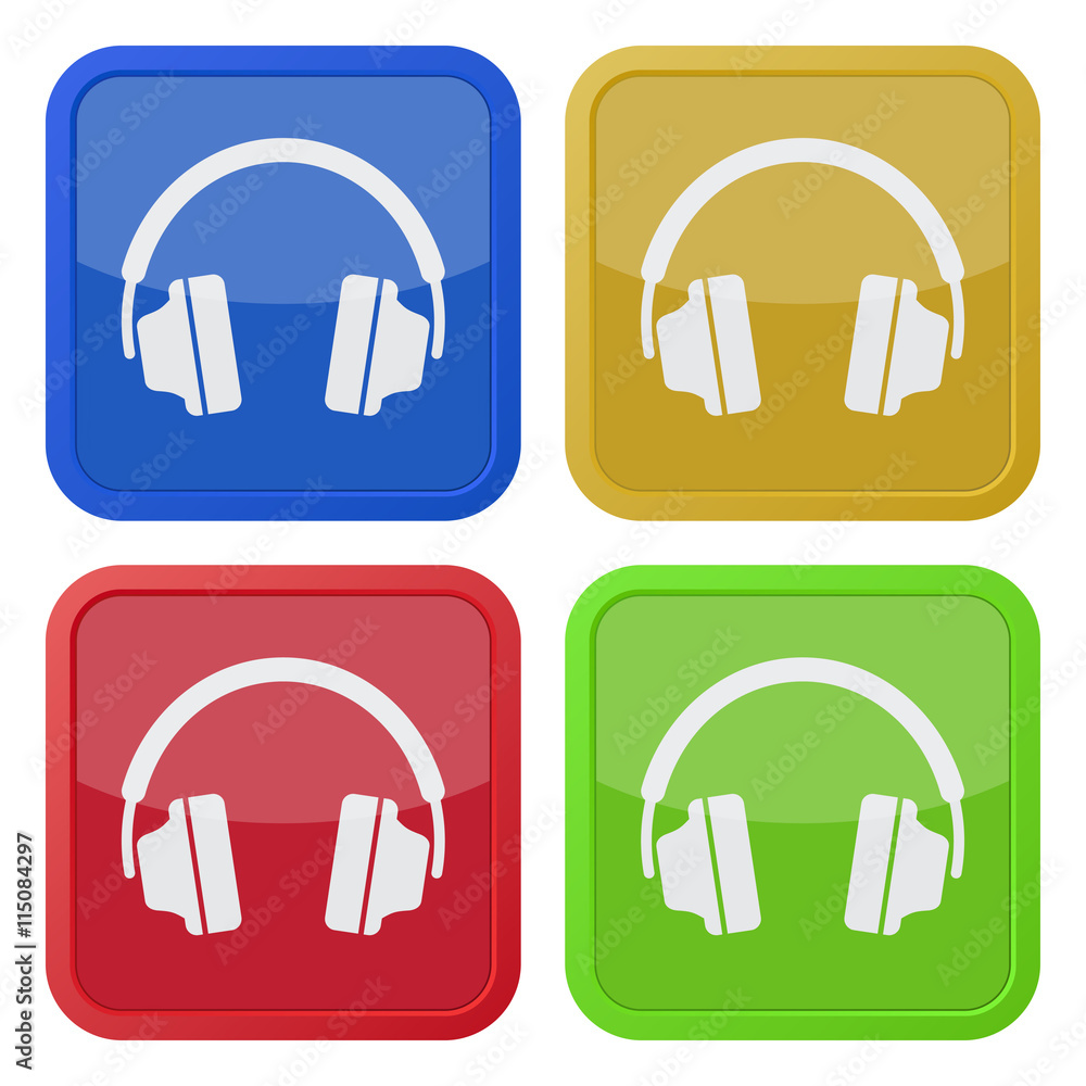 set of four square icons with headphones set of four square icons with headphones