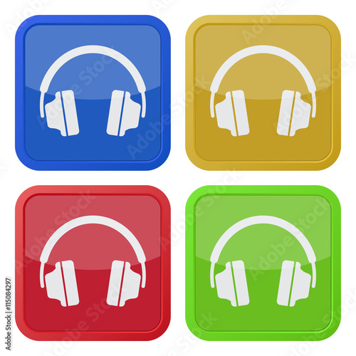 set of four square icons with headphones