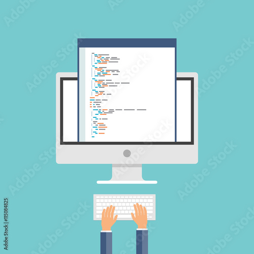web developer and coding on moitor concept