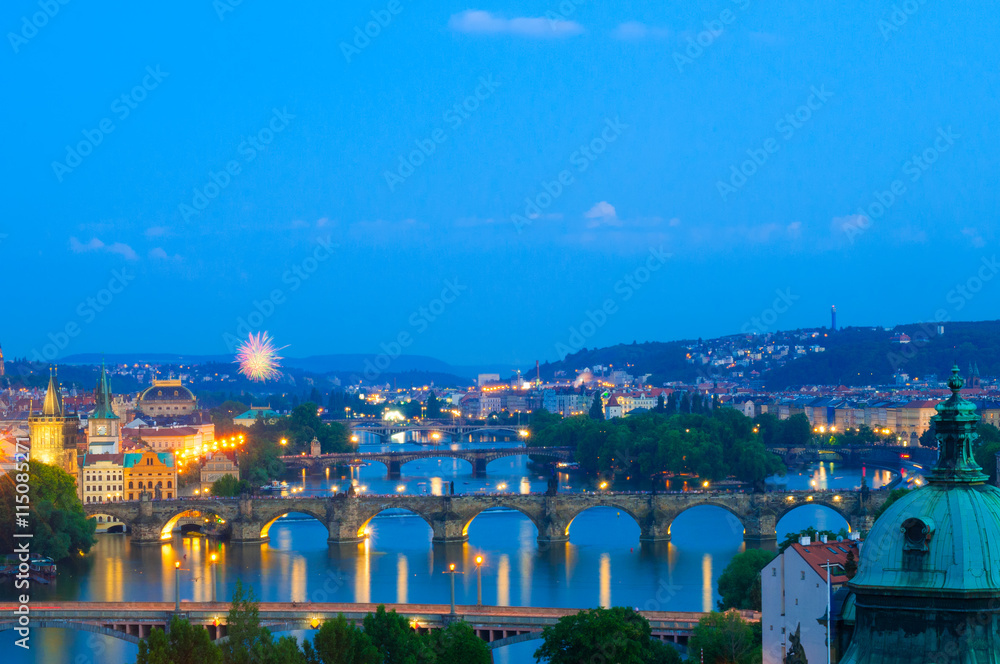 Prague bridges  at night