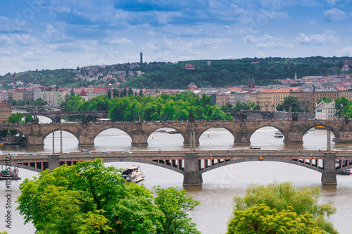 Viewing on Vltava river and Prague cityscape