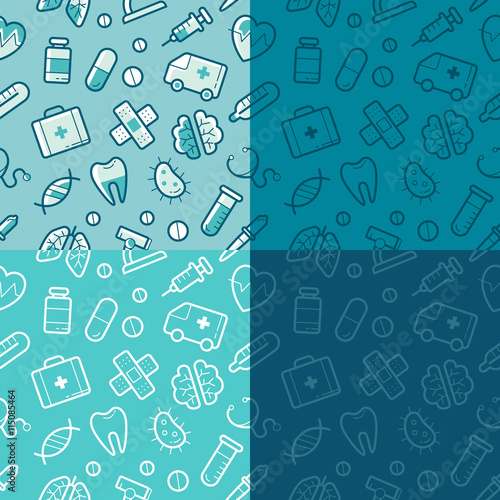 Blue cute seamless vector medical pattern