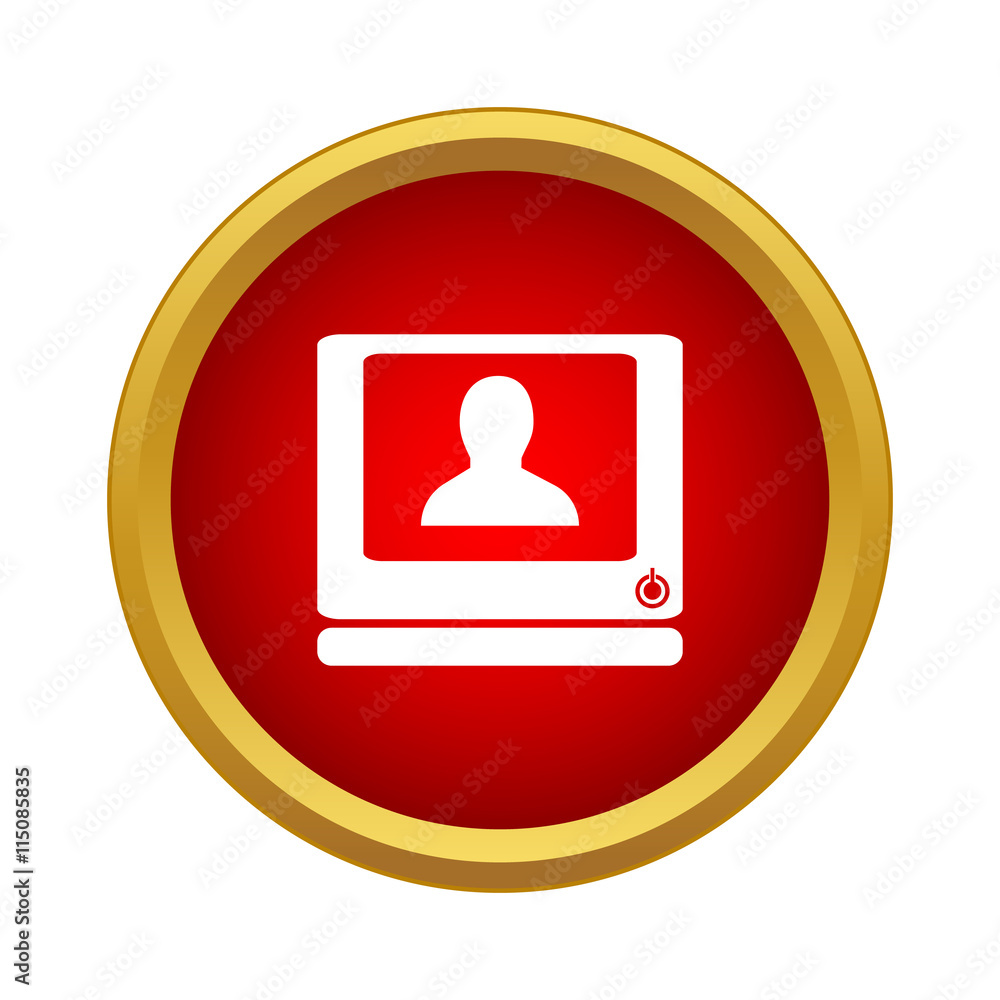 Man on the computer monitor icon in simple style on a white background Man on the computer monitor icon in simple style on a white background
