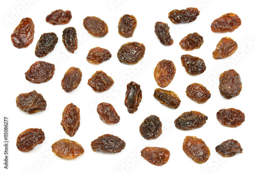 Set of multiple dried fruits black raisins isolated on white