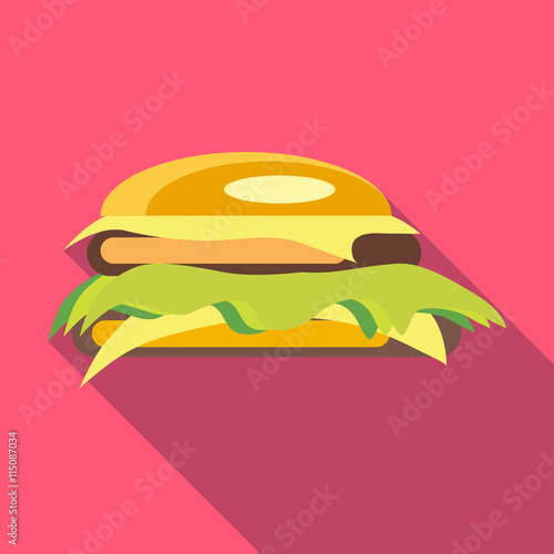 Hamburger icon in flat style with long shadow. Food symbol