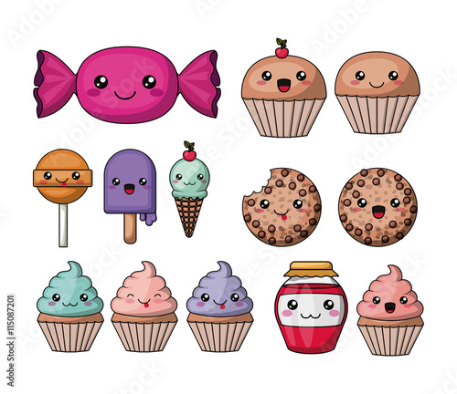 set kawaii style food isolated icon design