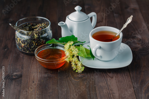 Healing herbal tea with Linden blossom and cookies