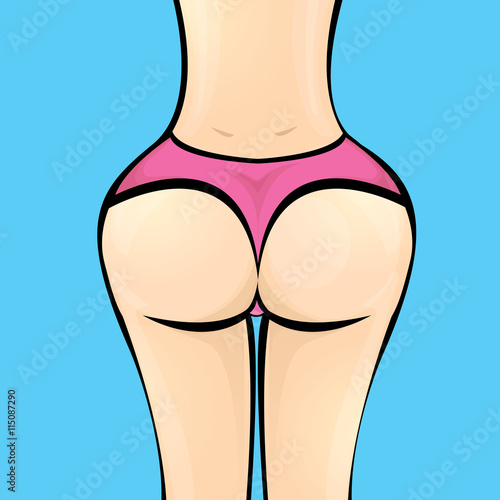 Sexy woman big booty. Vector girl in a pink bikini
