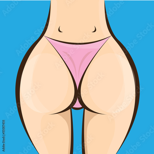 Sexy woman big booty. Vector girl in a pink bikini