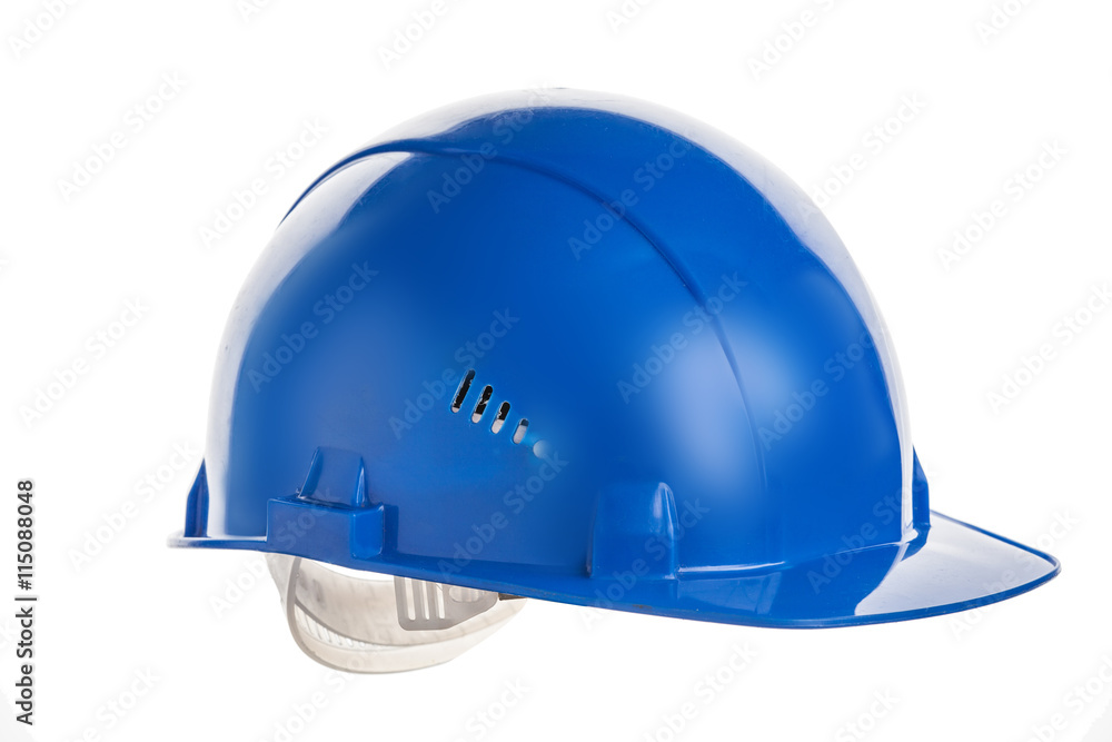 Fototapeta premium Blue construction helmet shot isolated on white