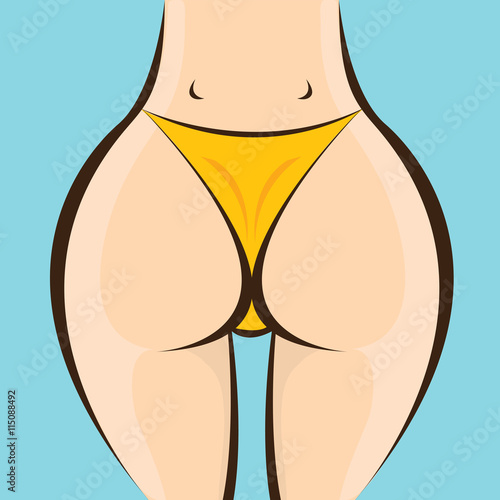 Sexy woman big booty. Vector girl in bikini