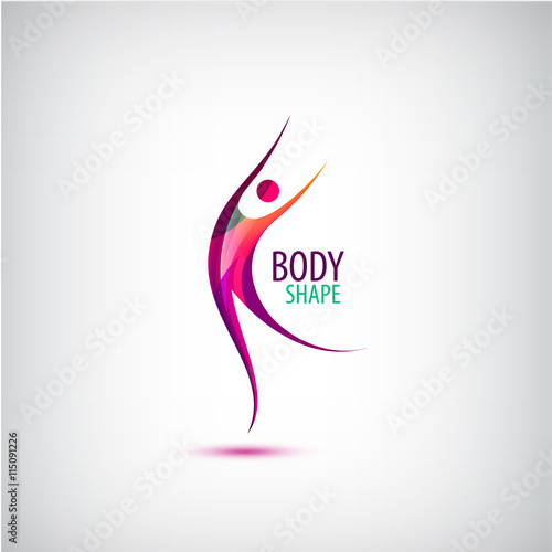 Vector body shape logo. Human icon, dancing, sport, positive man.