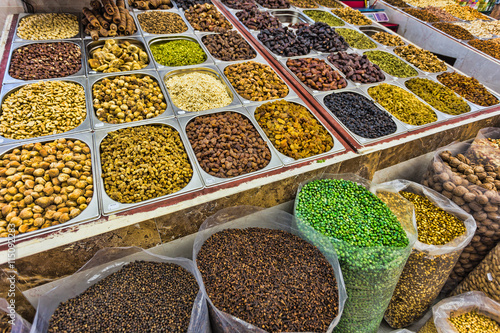 dried herbs flowers spices in the spice souq at Deira