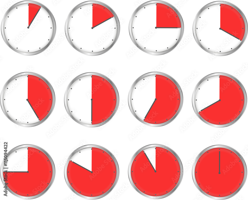 Uhrzeit mit roter Zeitzone und Uhrzeiger Uhrzeit mit roter Zeitzone und Uhrzeiger