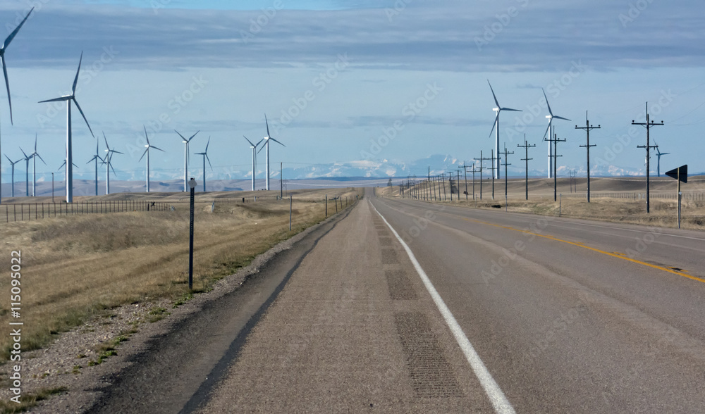 Road running Spinning wind turbines