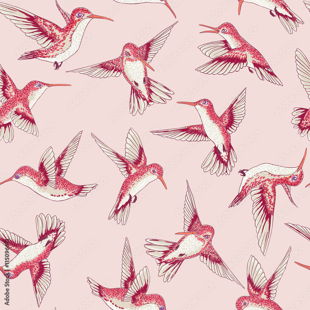 custom made wallpaper toronto digitalvector seamless flying little birds of paradise conversational pattern, spring summer time, gentle romantic humming-bird, colibri background allover print design