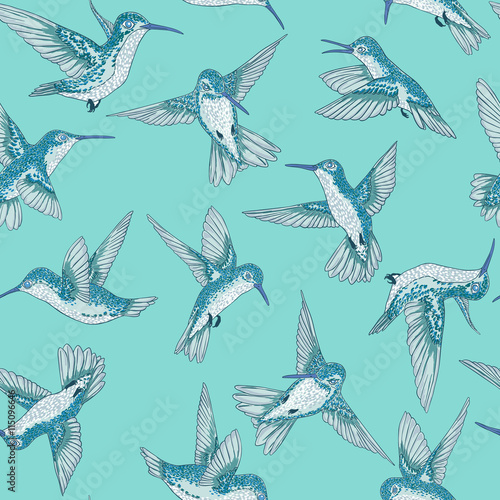 vector seamless flying little birds of paradise conversational pattern, spring summer time, gentle romantic humming-bird, colibri background allover print design