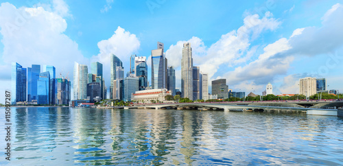 central Singapore skyline. Financial towers and Esplanade drive bridge