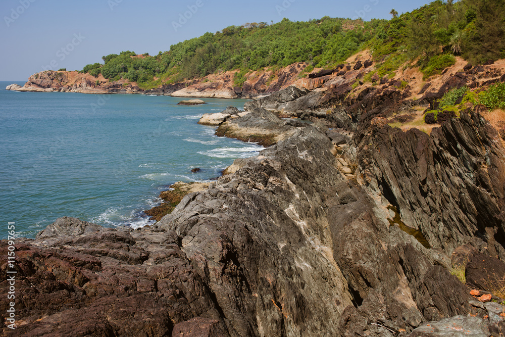 Tropical view to the ocean, beautiful hilly coastline in Gokarna Tropical view to the ocean, beautiful hilly coastline in Gokarna