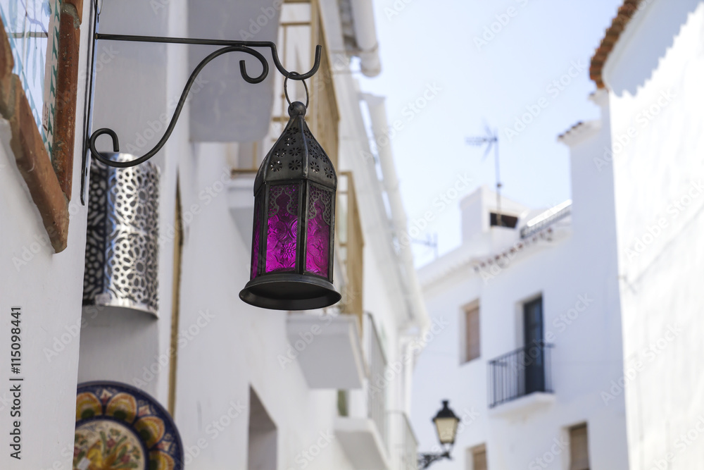 decorative lamp in the charming streets of Frigiliana, Andalusia