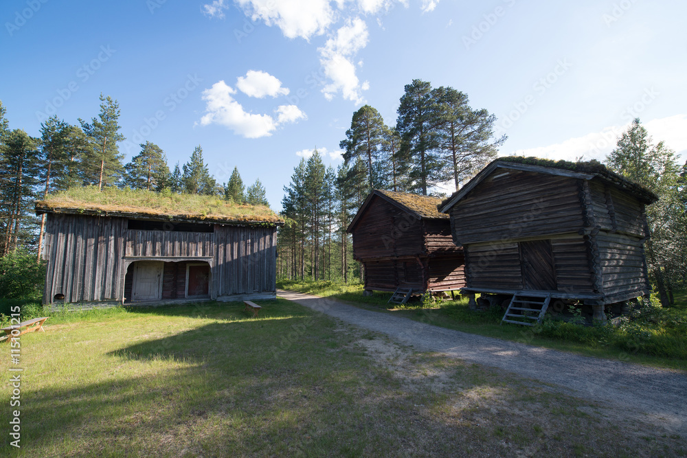 An old historic houses with grassroofs in Elverum, Norway An old historic houses with grassroofs in Elverum, Norway