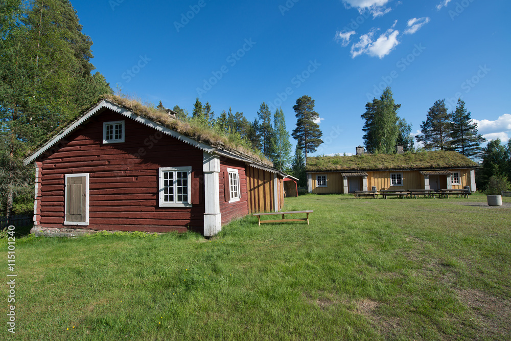 An old historic houses with grassroofs in Elverum, Norway An old historic houses with grassroofs in Elverum, Norway
