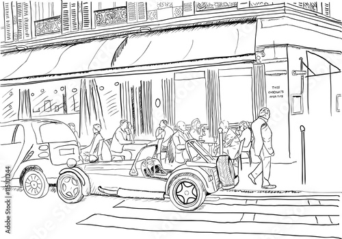 Vector architectural landscape. Old street of the city center with access to the main square