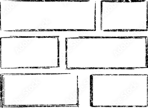 Set of six square and rectangular grunge vector templates for rubber stamps
